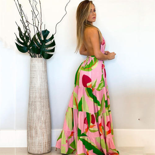 Casual Bohemia Dress Women Floral Print Maxi Dresses PQ9013