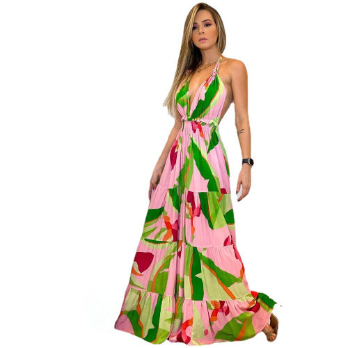 Casual Bohemia Dress Women Floral Print Maxi Dresses PQ9013