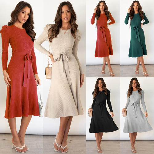 Long Sleeve Knitted Dress Women's Sweater Dresses PQLQ163