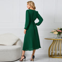 Long Sleeve Slim Pleated Dress Women's Casual Dresses PQLQ469
