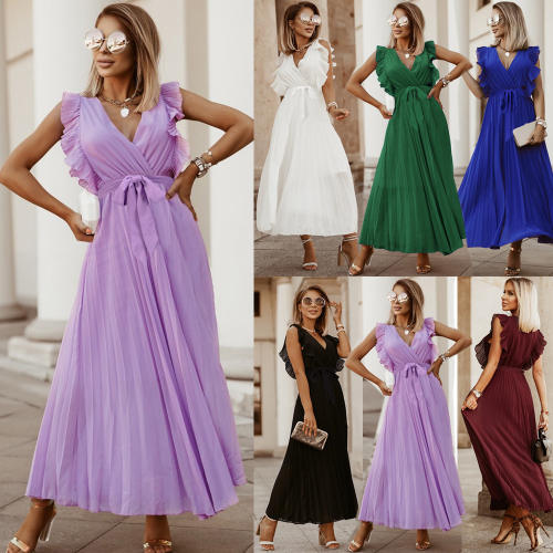 Sleeveless Slim Pleated Maxi Dress Women Casual Summer Dresses PQLQ216