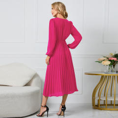 Long Sleeve Slim Pleated Dress Women's Casual Dresses PQLQ469