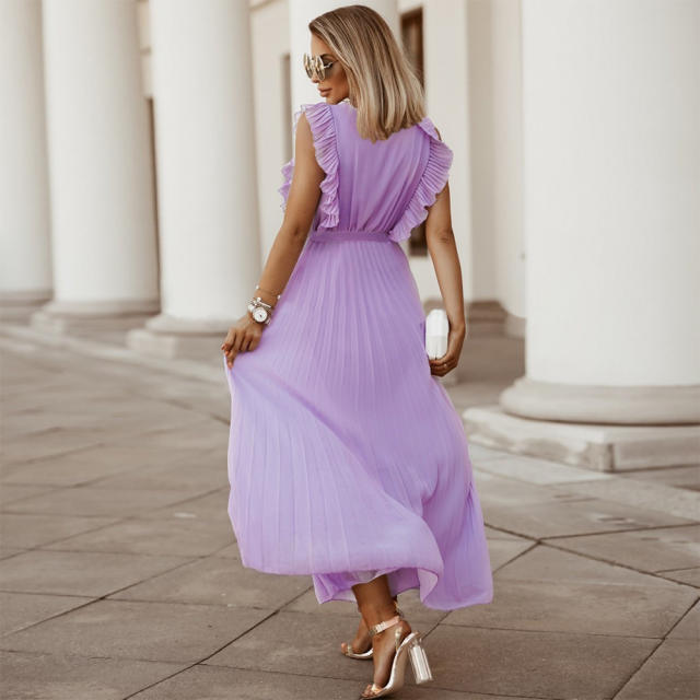 Sleeveless Slim Pleated Maxi Dress Women Casual Summer Dresses PQLQ216
