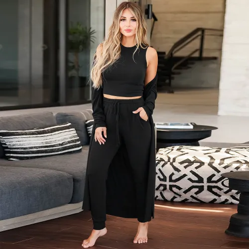 Solid Color Streetwear Women Sportswear Three Pieces Sets PQLQ161