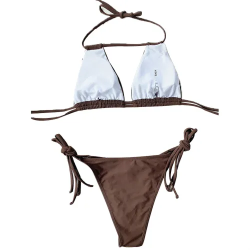 Sexy Halter Bikini Solid Color Swimwear Women Swimming Equipment PQAL1397