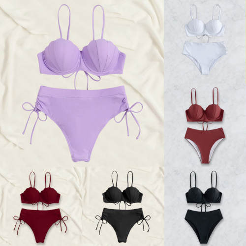 Women Sexy Shell Bikini Solid Color Swimwear Swimming Wear PQ7398
