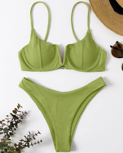 Women Sexy Shell Swimwear Solid Color Bikini Swimming Wear PQ200507