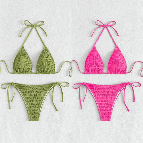 Solid Color Bikini Women Sexy Halter Swimwear Swimming Equipment PQ1375