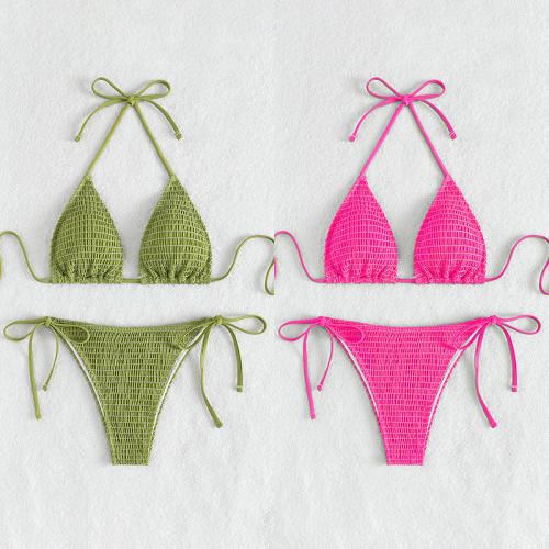 Solid Color Bikini Women Sexy Halter Swimwear Swimming Equipment PQ1375