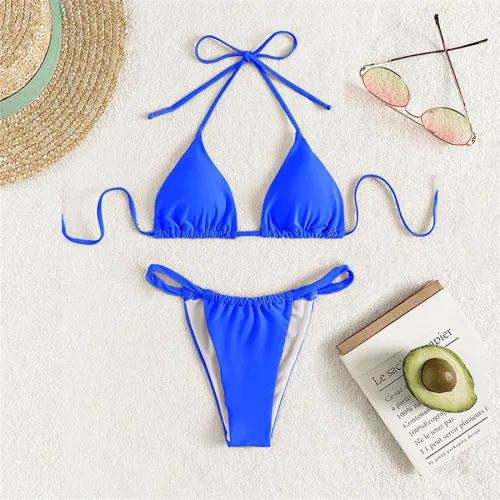 Women Sexy Halter Swimwear Solid Color Bikini Swimming Equipment PQAL3-00