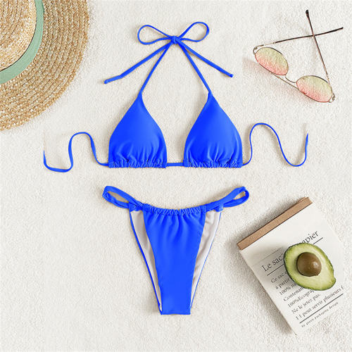 Women Sexy Halter Swimwear Solid Color Bikini Swimming Equipment PQAL3-00