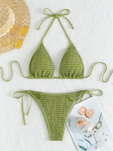 Solid Color Bikini Women Sexy Halter Swimwear Swimming Equipment PQ1375