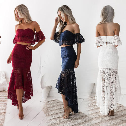 Sexy Lace Dress For Women Off Shoulder Two Pieces Dresses PQ969