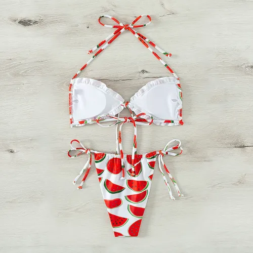 Watermelon Print Bikini Women Sexy Swimwear Halter Beachwear PQ1642