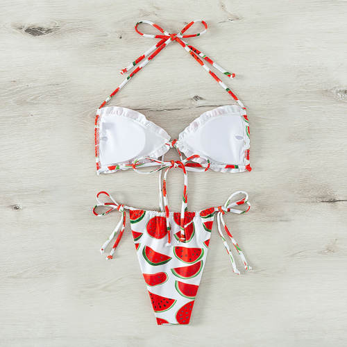 Watermelon Print Bikini Women Sexy Swimwear Halter Beachwear PQ1642