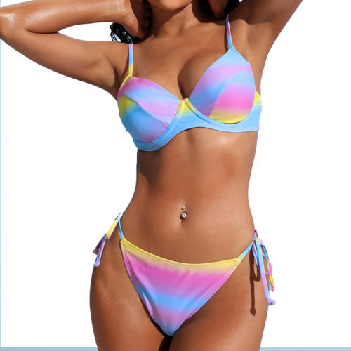 Women Push Up Beachwear Rainbow Swimwear Sexy Padded Bikini PQ631