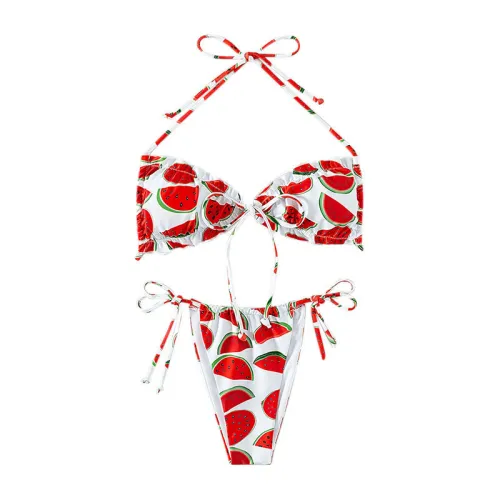 Watermelon Print Bikini Women Sexy Swimwear Halter Beachwear PQ1642