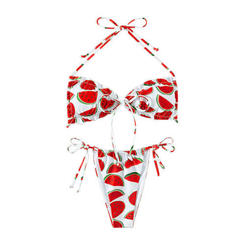 Watermelon Print Bikini Women Sexy Swimwear Halter Beachwear PQ1642