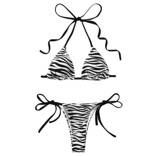 Zebra Print Bikini Women Sexy Swimwear Halter Bathing Suit PQ20014