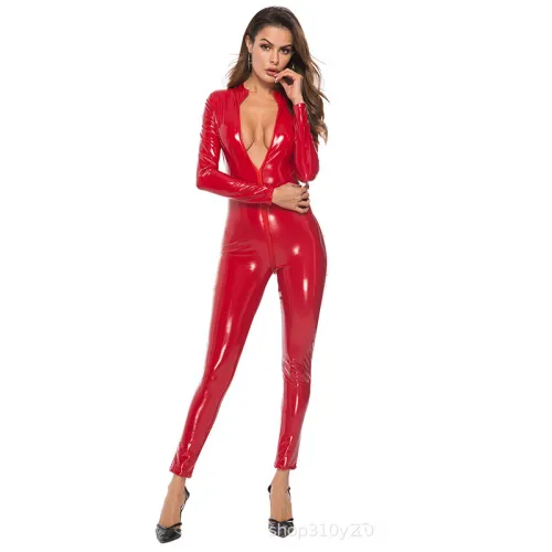 Wetlook Faux Leather Jumpsuit Wholesale PU Streetwear Women PQ2064