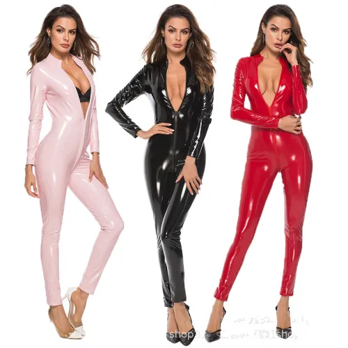 Wetlook Faux Leather Jumpsuit Wholesale PU Streetwear Women PQ2064