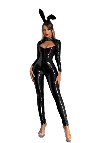 Wetlook Faux Leather Bunny Jumpsuit PU Catsuit Women PQ68039B