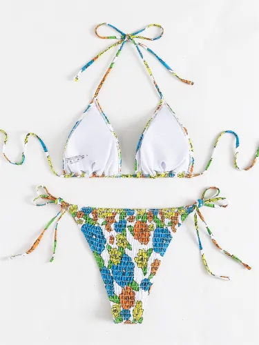 Floral Print Bikini Set Women Sexy Swimwear Halter Beach Wear PQ1212