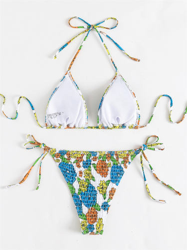 Floral Print Bikini Set Women Sexy Swimwear Halter Beach Wear PQ1212