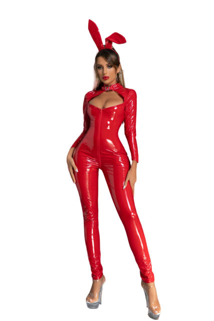 Wetlook Faux Leather Bunny Jumpsuit PU Catsuit Women PQ68039B