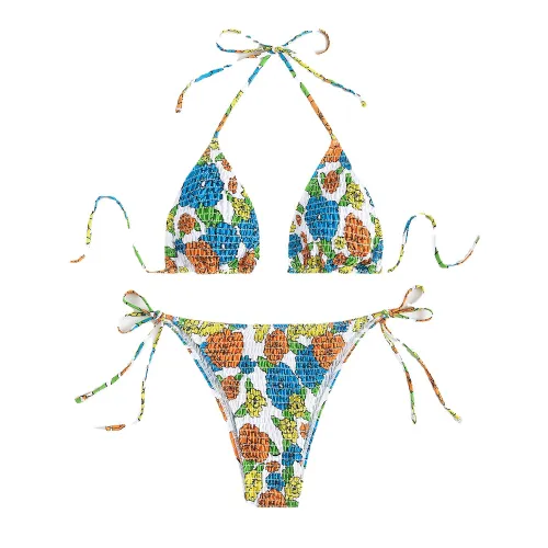 Floral Print Bikini Set Women Sexy Swimwear Halter Beach Wear PQ1212