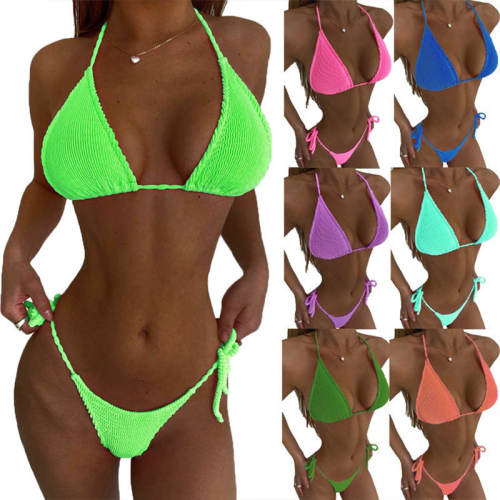 Solid Color Bikini Set Women Sexy Swimwear Halter Beach Wear PQ1611