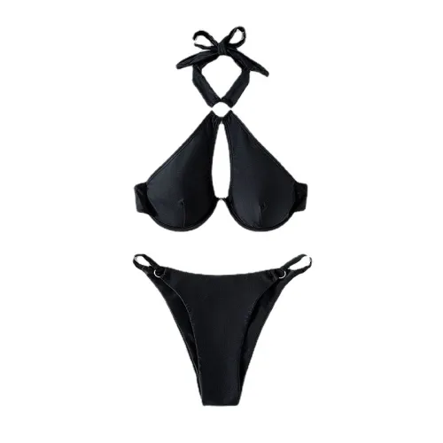 Black Push Up Bikinis Women Sexy Swimwear Halter Beach Wear PQX1-16