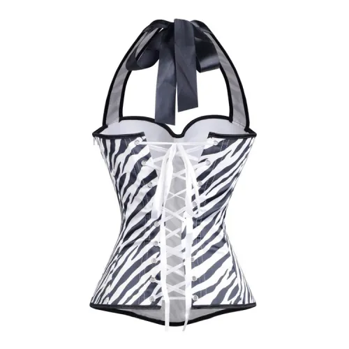 Zebra Printed Overbust Corselet Women Sexy Halter Corset PQ7376