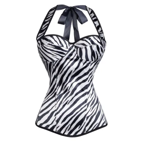 Zebra Printed Overbust Corselet Women Sexy Halter Corset PQ7376