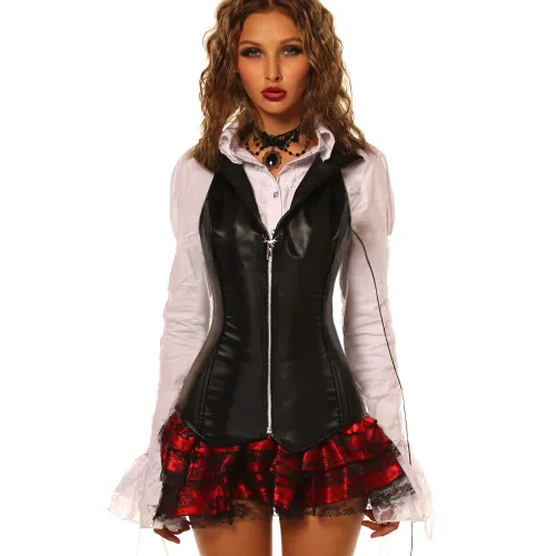 Steampunk Corset PU Overbust Shaper Women Faux Leather Corselet PQ7426