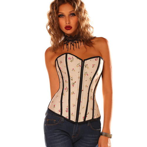 Court Overbust Corset Floral Bustier Women Sexy Corselet PQ7356
