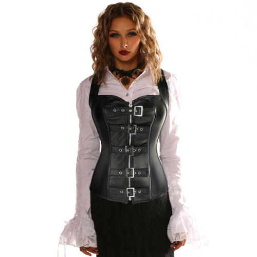 Steampunk PU Bustier Women Overbust Corset Faux Leather Corselet PQ7691