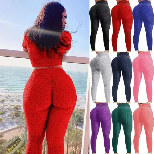 High Waist Yoga Leggings Women Bubble Butt Workout Athletic Pants PQPPK1