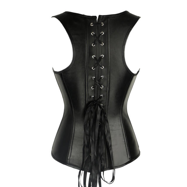 Steampunk PU Bustier Women Overbust Corset Faux Leather Corselet PQ7691