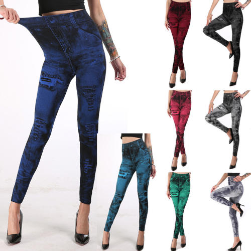 Hight Waist Jean Printing Leggings Wholesale Fashion Hot Pants PQLGS21