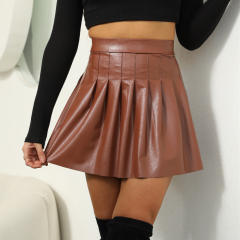 Faux Leather Pleated Skirt PU Sexy Dresses Club Wear PQD14