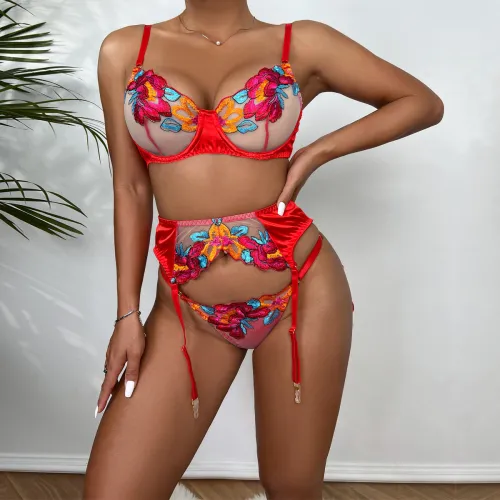 Women Sexy Embroidery Lingerie Wholesale Bra Sets PQ3214