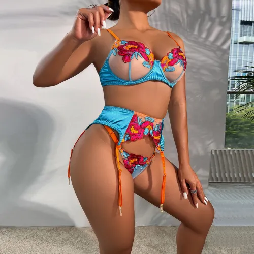 Women Sexy Embroidery Lingerie Wholesale Bra Sets PQ3214