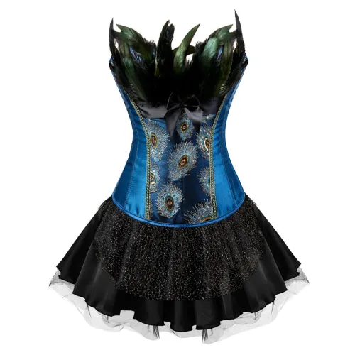 Peacock Deather Corset Dress Women Court Overbust Corselet Sexy Shaper PQ2871