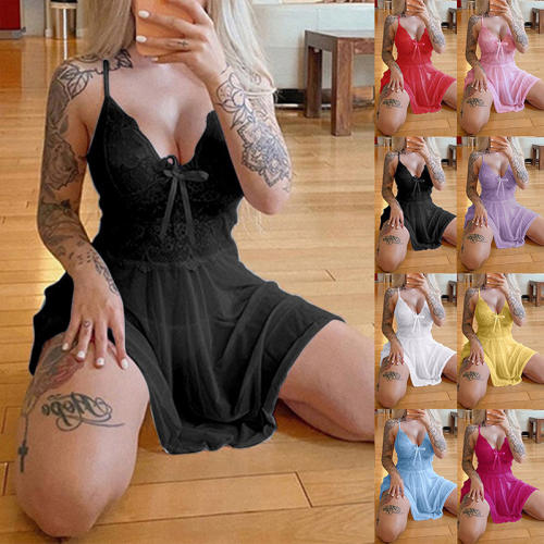 Wholesale Lace Night Dress Sexy Sleepwear Women Babydoll Lingerie PQ8212