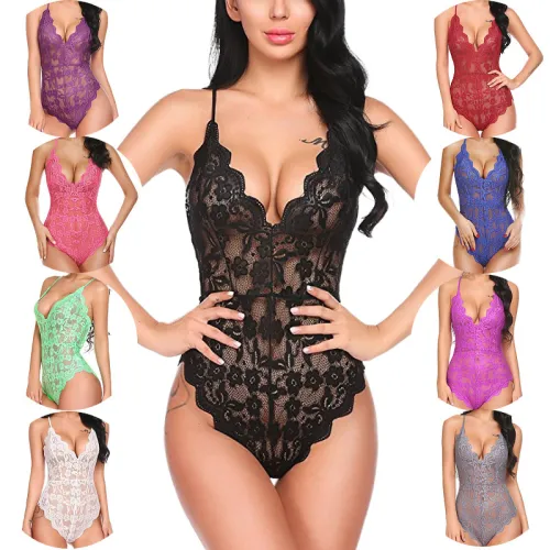 Wholesale Lace Teddy Lingerie Plus Size Women Sexy Bodysuit PQ044
