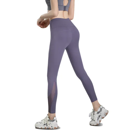 Summer Yoga Outfit For Women Mesh Patchwork High Waist Solid Color Activewear PQKW01
