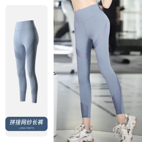 Summer Yoga Outfit For Women Mesh Patchwork High Waist Solid Color Activewear PQKW01