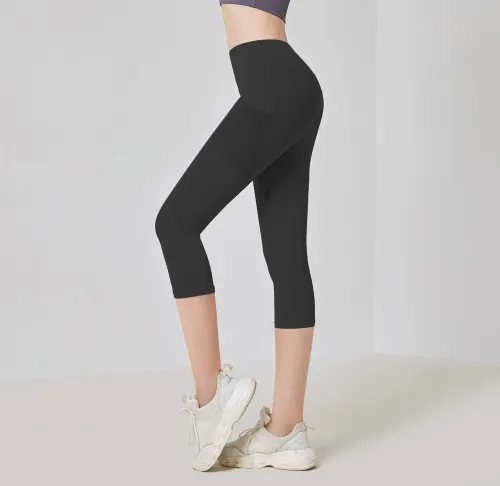 Women Solid Color Capris with Pocket Female High Waist Yoga Outfit 7FKDK