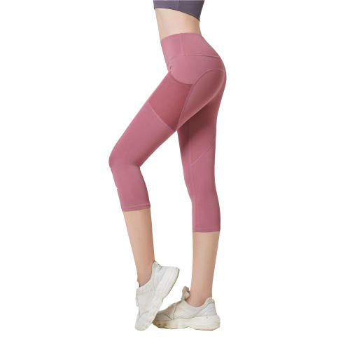 Women Solid Color Capris with Pocket Female High Waist Yoga Outfit 7FKDK
